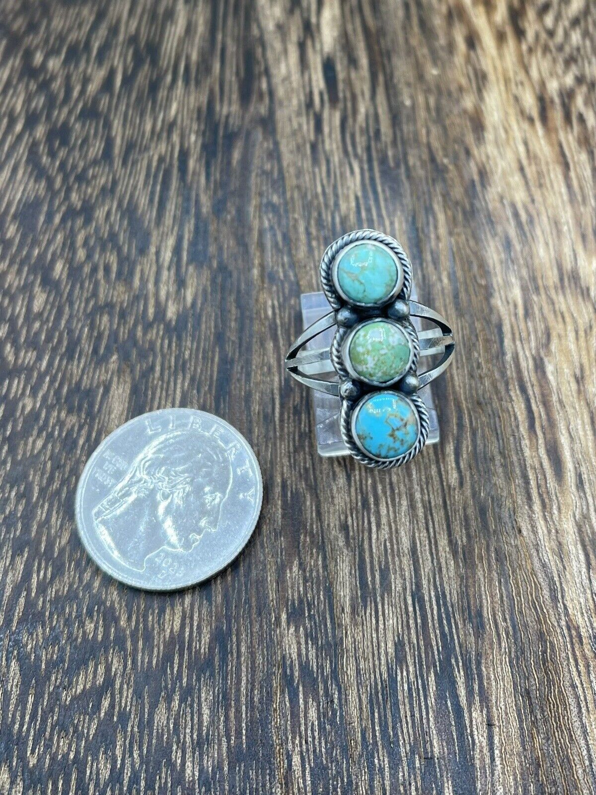 Native American Navajo Handmade Sterling Silver Sonoran Turquoise Ring Size 8.5