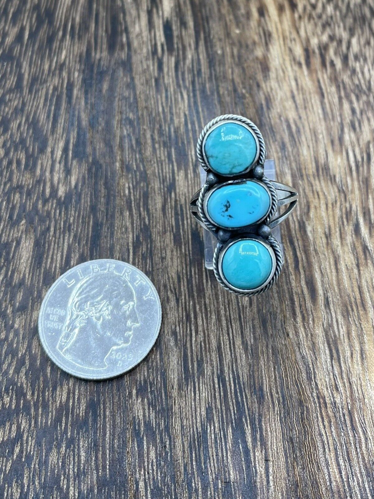 Native American Navajo Handmade Sterling Silver Kingman Turquoise Ring Size 8.5