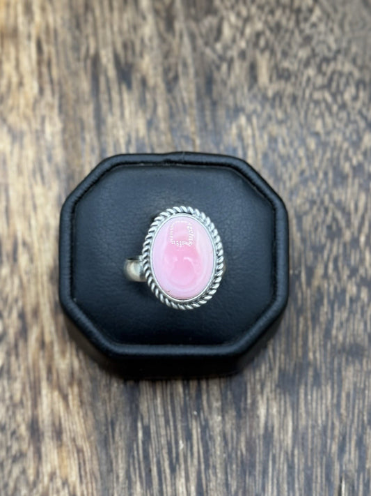 Navajo Handmade Sterling Silver Pink Conch Adjustable Ring Size 7 To 10