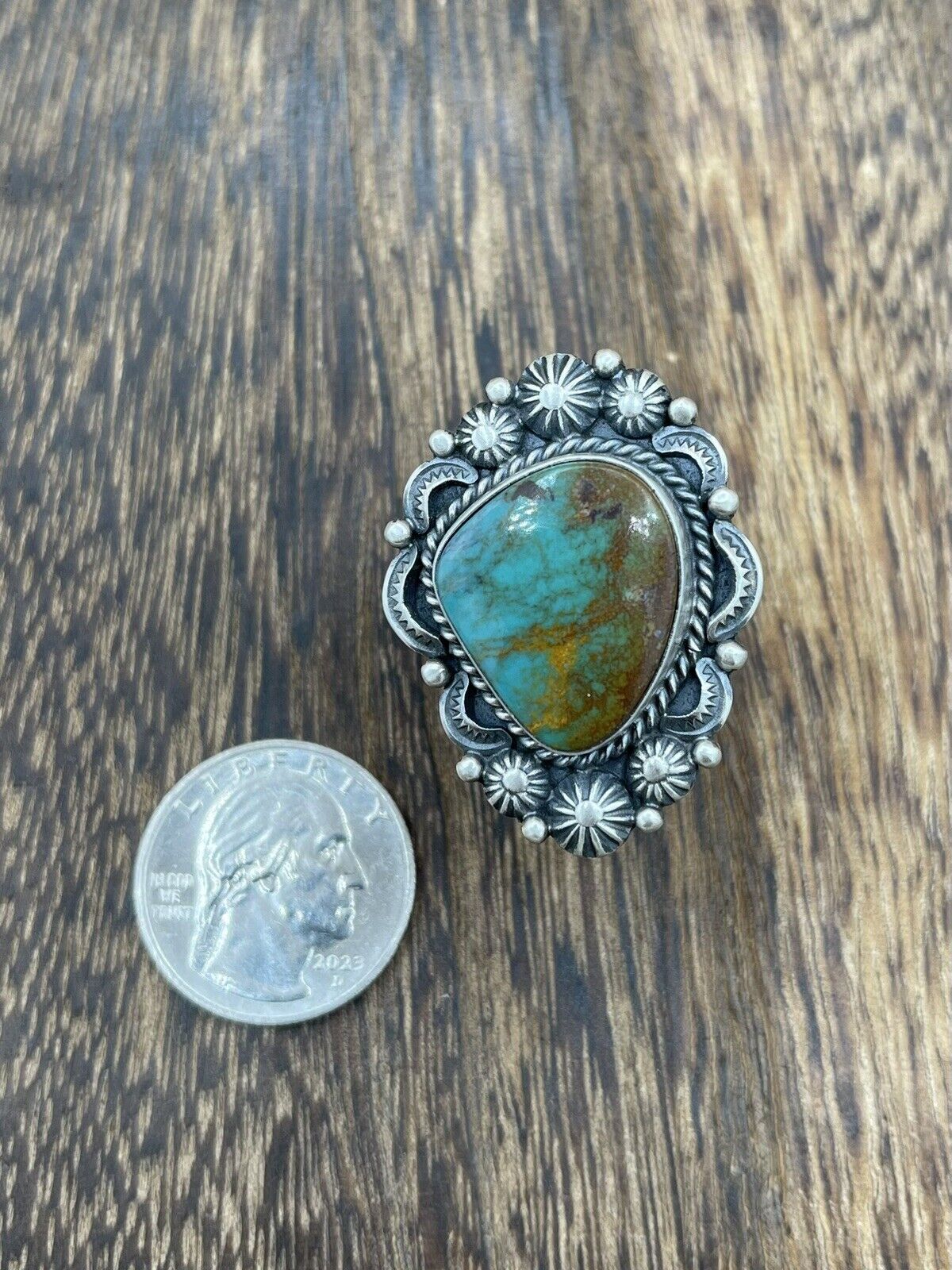 Native American Sterling Silver Navajo Handmade Royston Turquoise Ring Sz 9