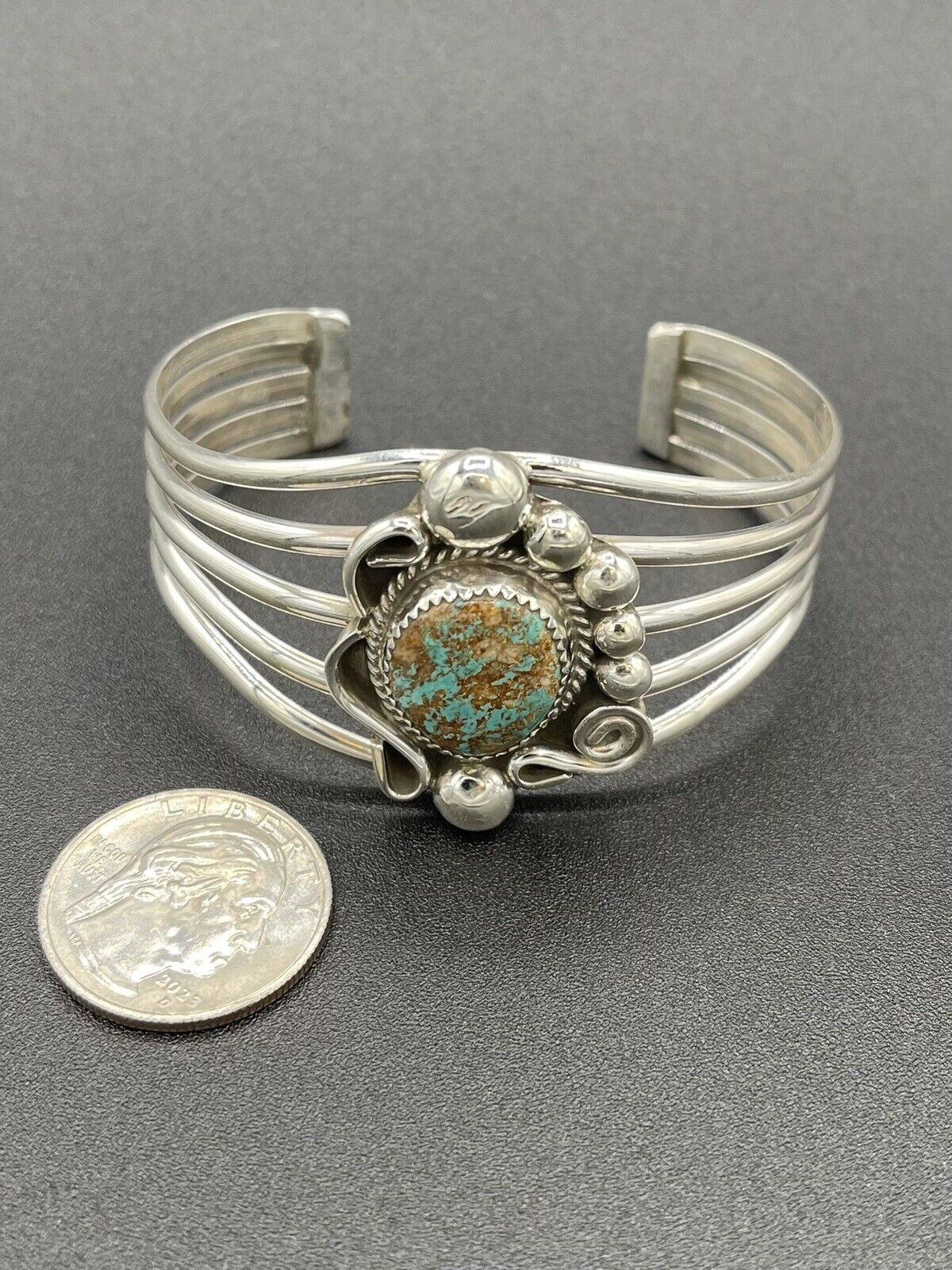 Native American Sterling Silver Navajo Handmade Natural Turquoise Cuff Bracelet