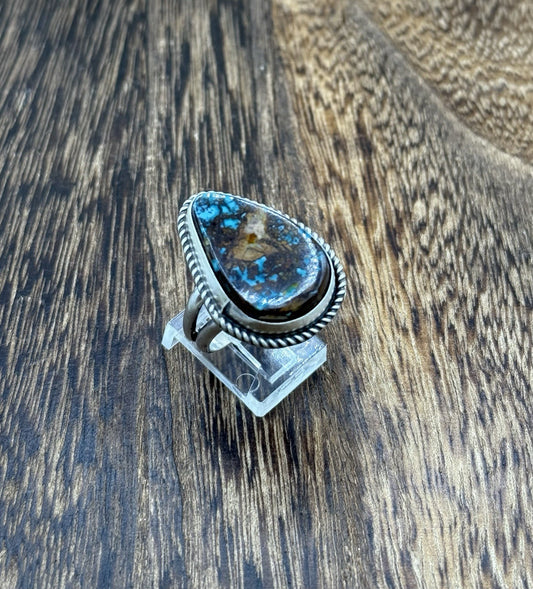 Native American Navajo Handmade Sterling Silver Royston Turquoise Ring Size 9