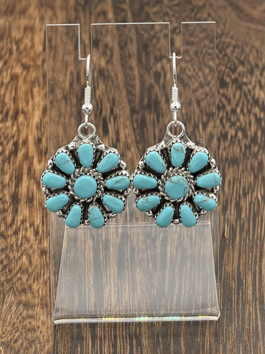 Native American sterling silver Navajo Handmade Turquoise Cluster Post earrings