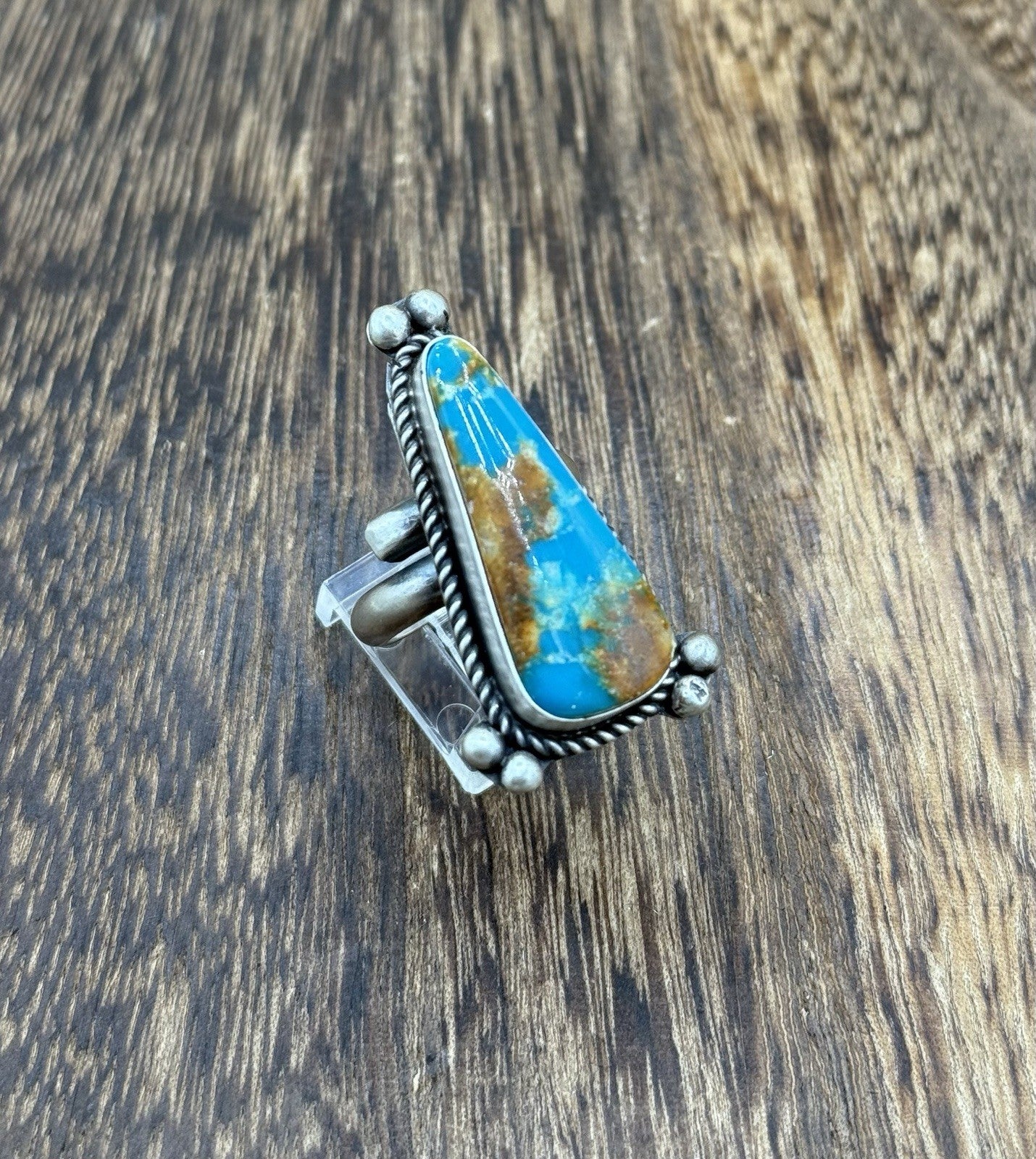 Navajo Handmade Sterling Silver Royston Turquoise Adjustable Ring Size 8 To 10