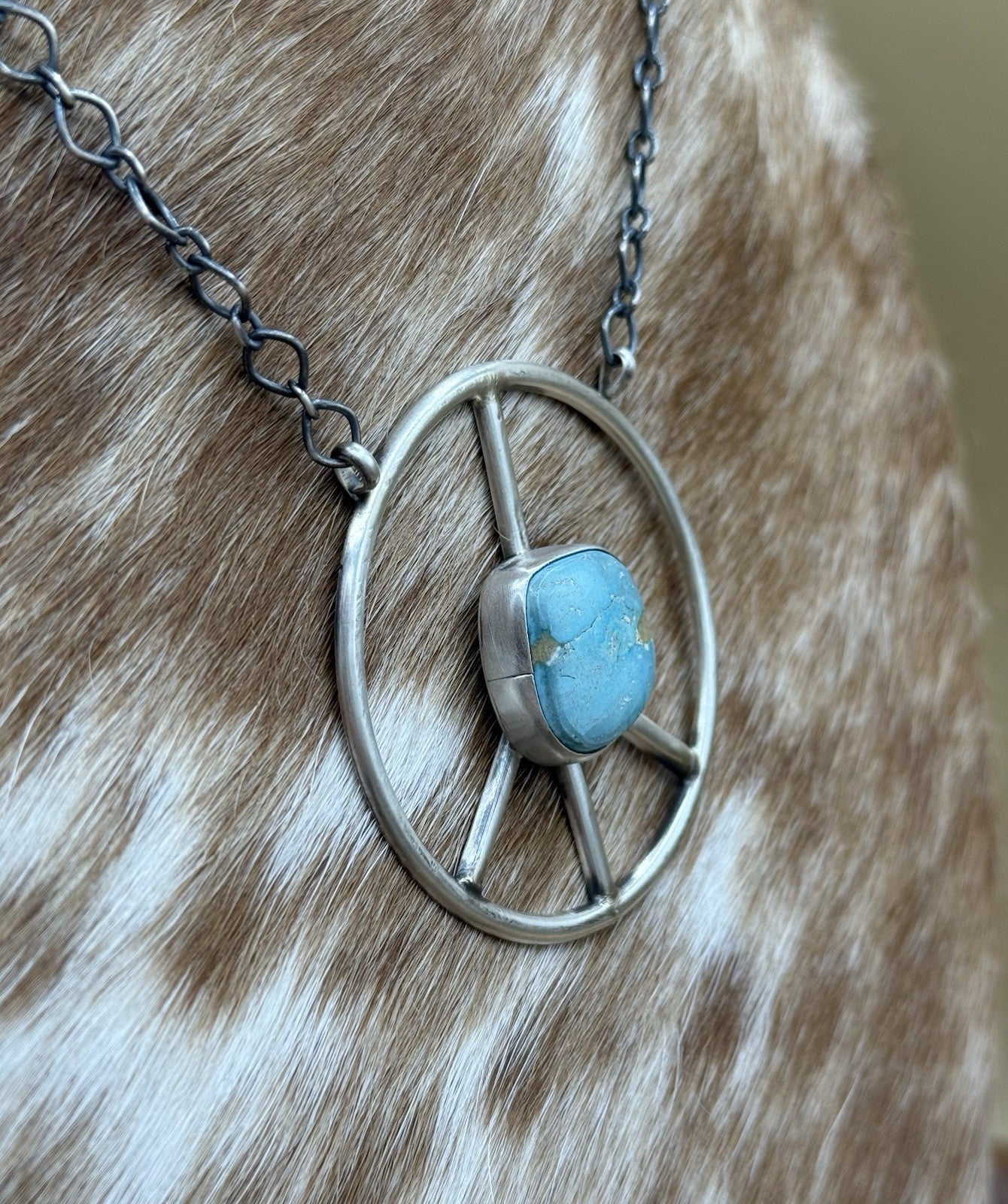 Native American Navajo handmade Sterling Silver Turquoise Peace Hippie Necklace
