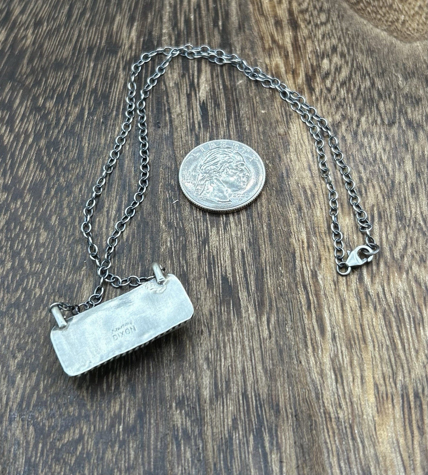 Navajo Handmade Sterling Silver Kingman Turquoise Bar Necklace 16”