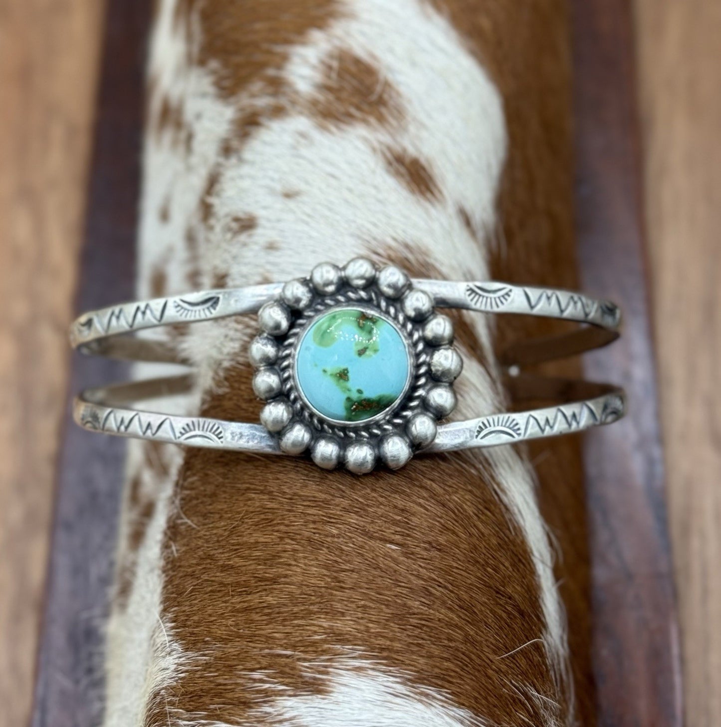 Native Navajo Handmade Sterling Silver Sonoran Gold Turquoise Cuff Bracelet