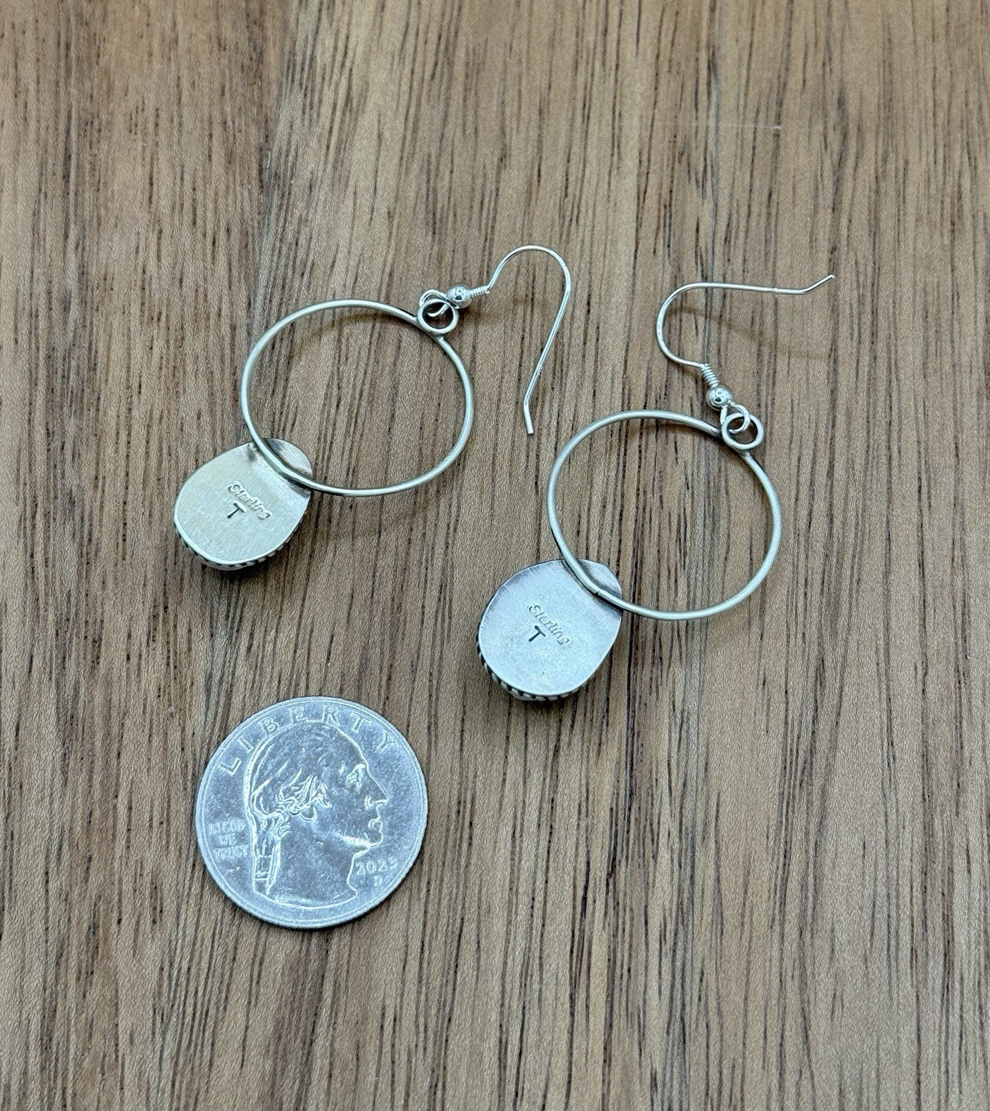 Navajo Handmade Sterling Silver Kingman Turquoise Hoop Dangle Drop Earrings