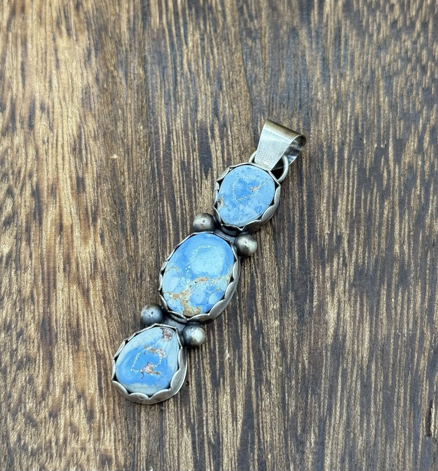 Navajo Handmade Sterling Silver Golden Hills Turquoise Cluster Drop Pendant