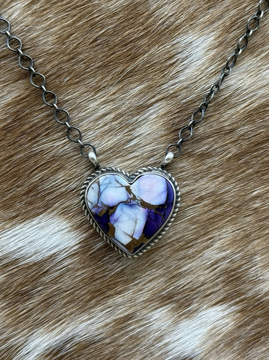 Navajo Handmade Sterling Silver Violet Rose Bar Necklace 18” By Tricia Smith