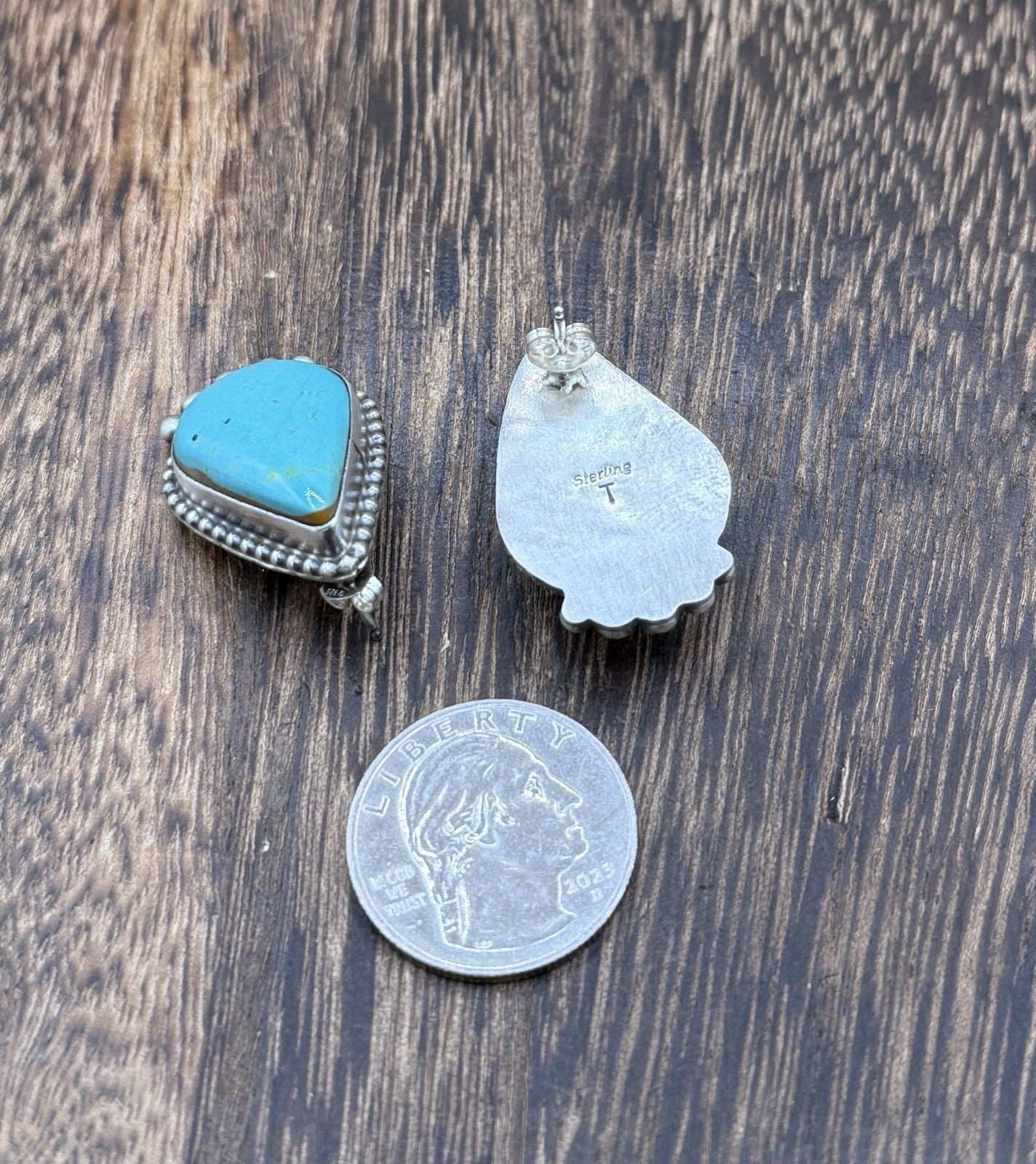 Native Navajo Handmade Sterling Silver Blue Glacier Turquoise Post Stud Earrings