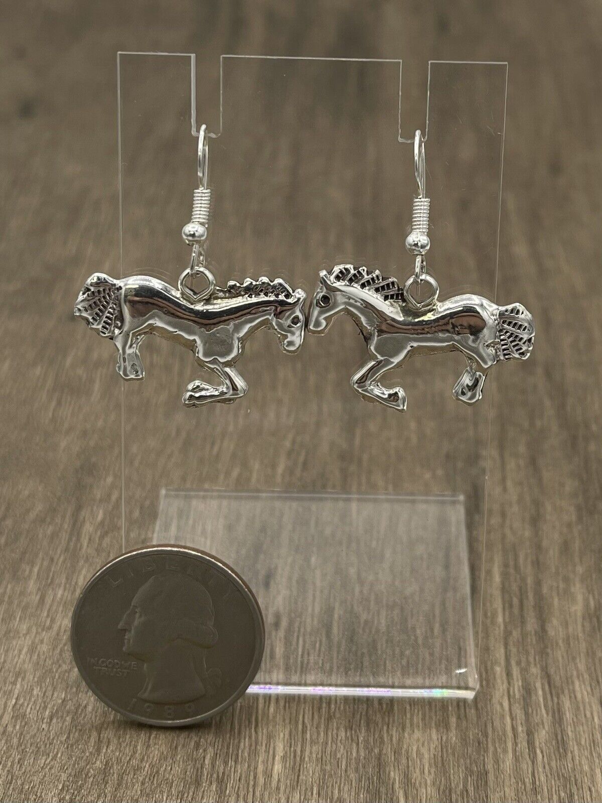 Native American Sterling Silver Navajo Handmade Dangle Horse Earrings