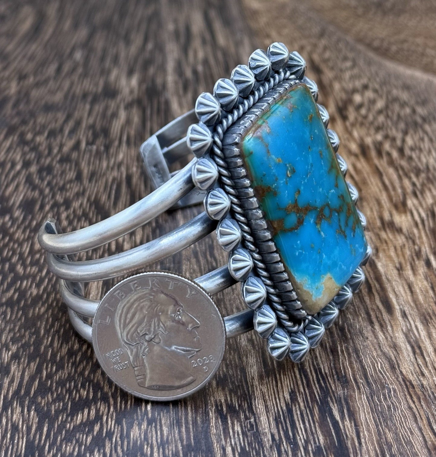 Native Navajo Handmade Sterling Silver Royston Turquoise Old Look Cuff Bracelet