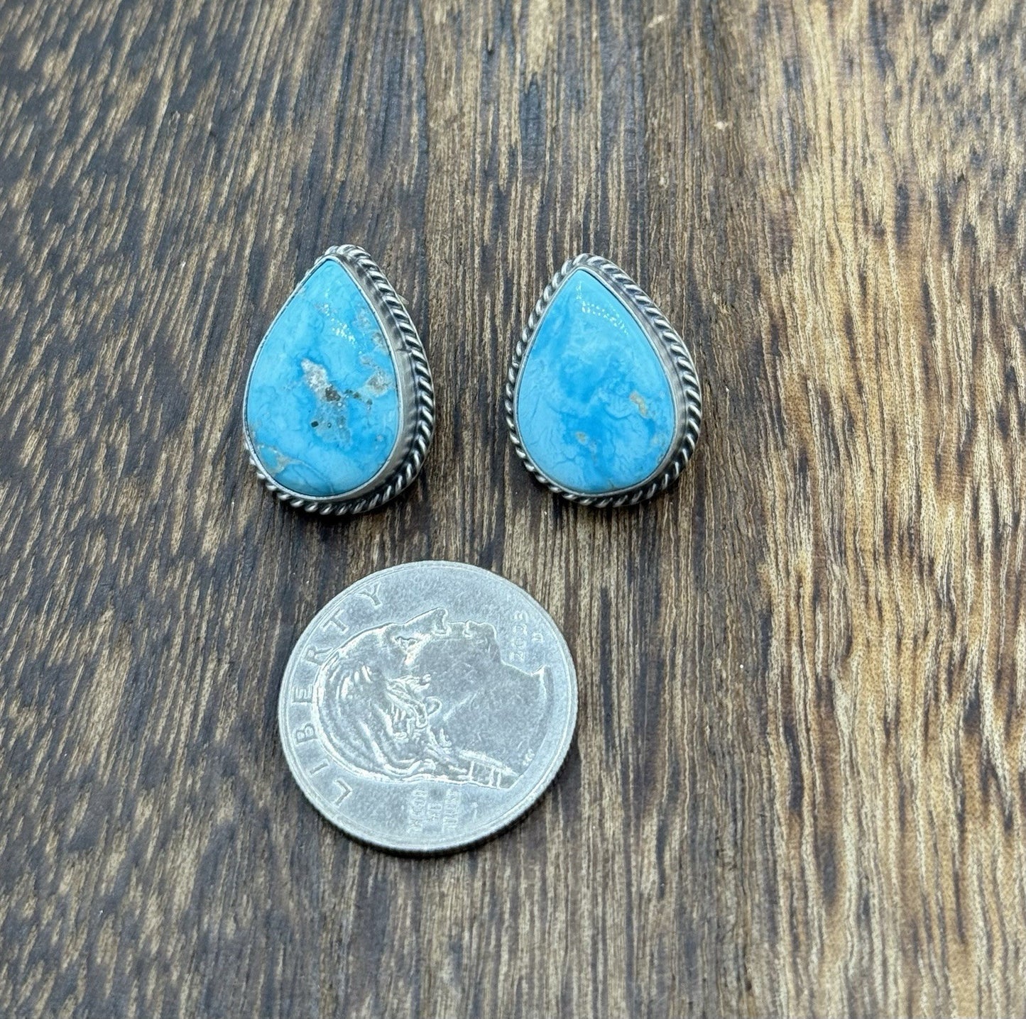 Native Navajo Handmade Sterling Silver Blue Bird Turquoise Post Stud Earrings