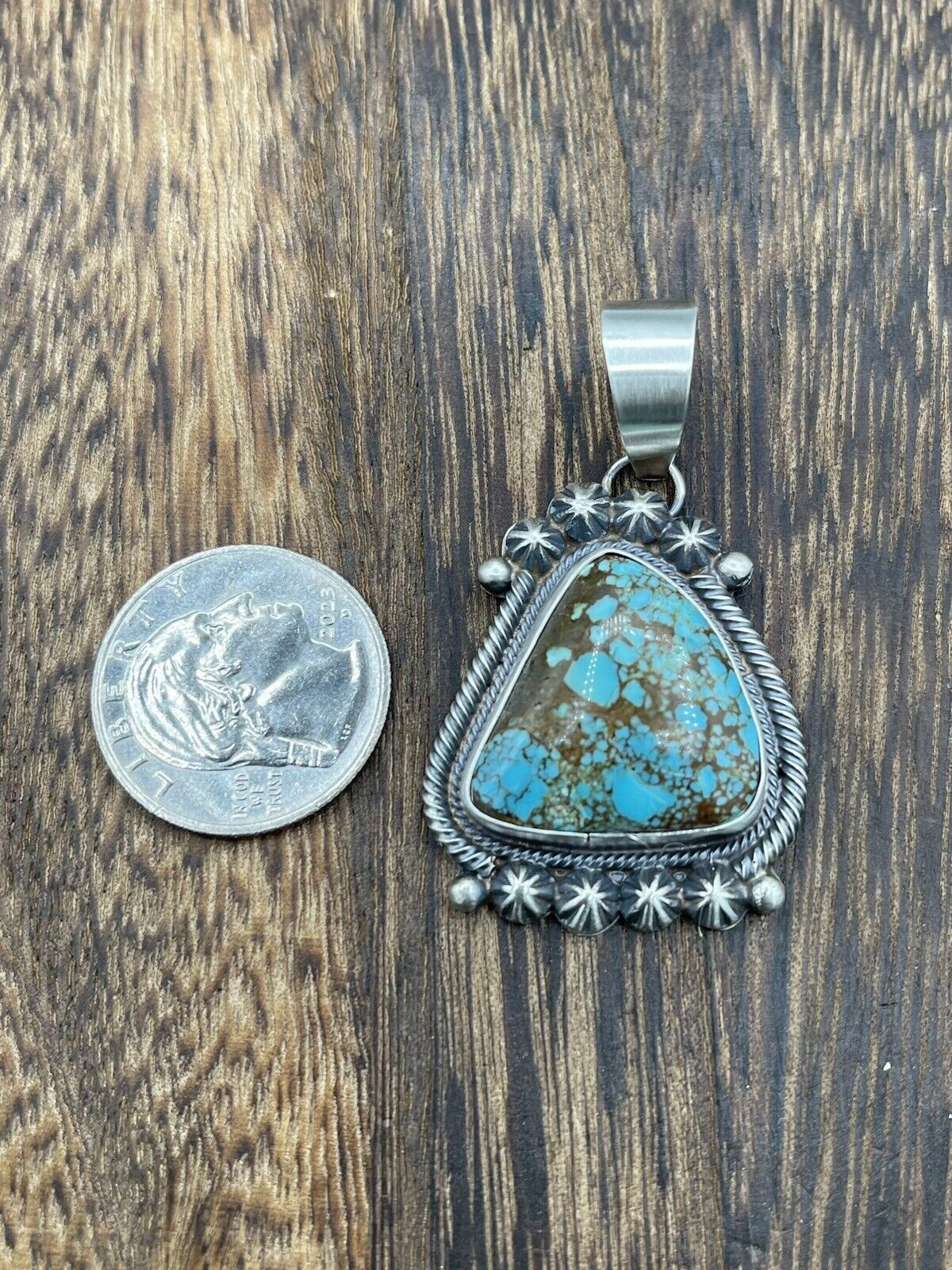 Native American Sterling Silver Navajo Handmade Turquoise Pendant - Betta Lee