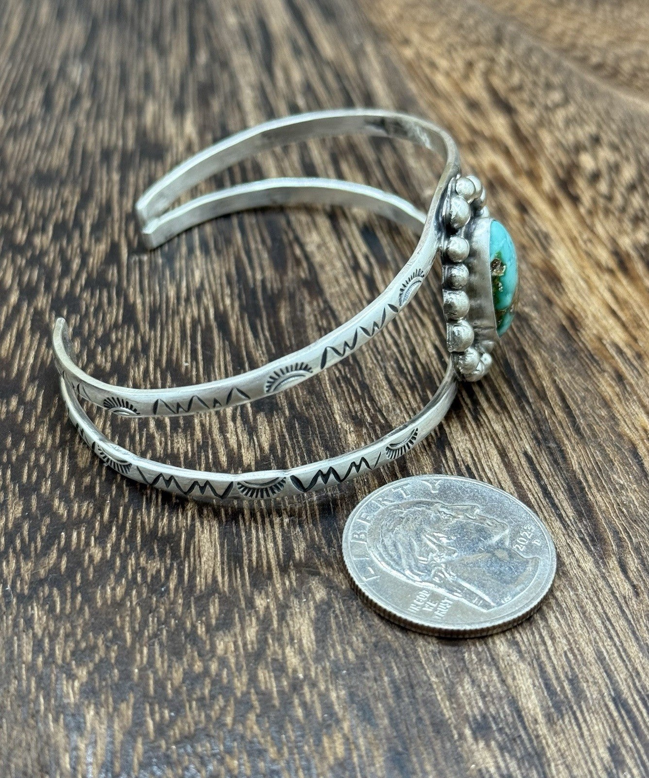 Native Navajo Handmade Sterling Silver Sonoran Gold Turquoise Cuff Bracelet