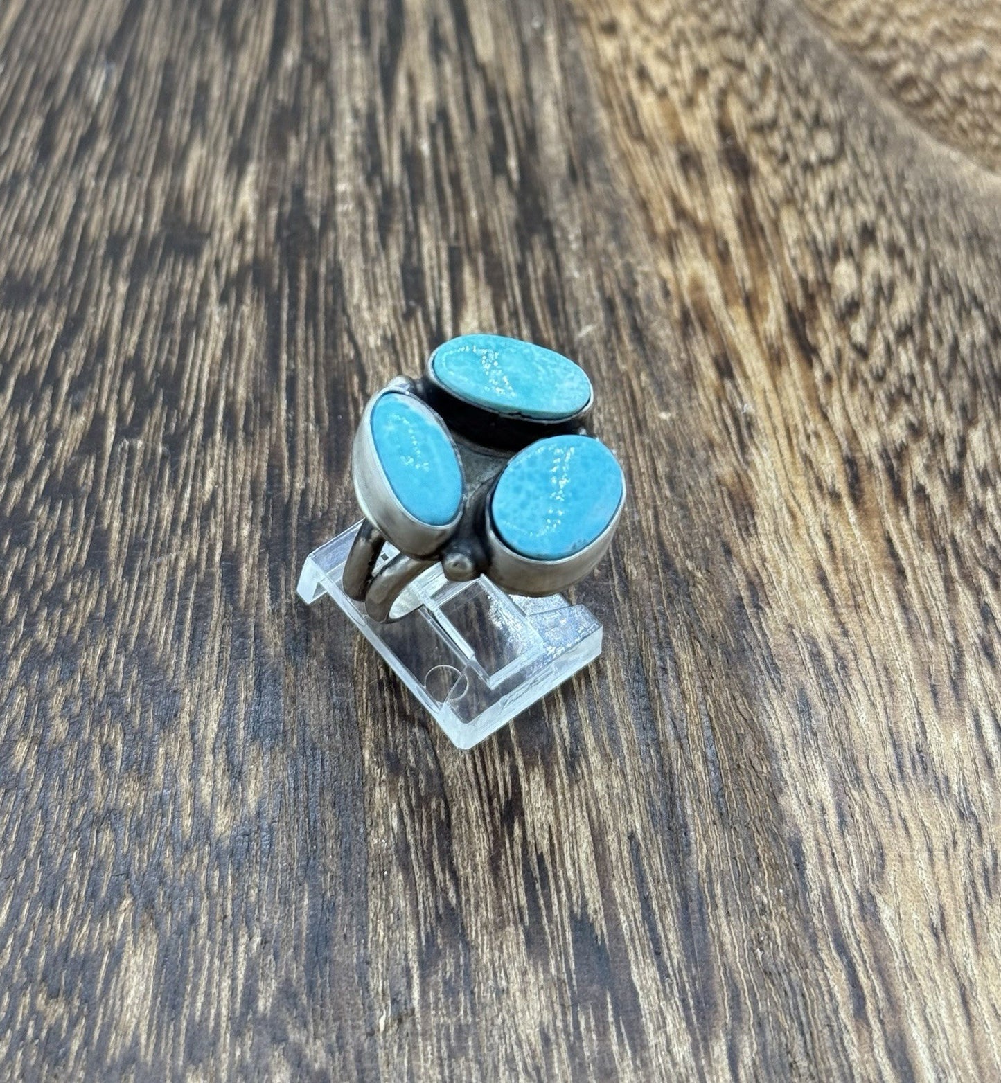 Navajo Handmade Sterling Silver White Water Turquoise Cluster Ring Size 9