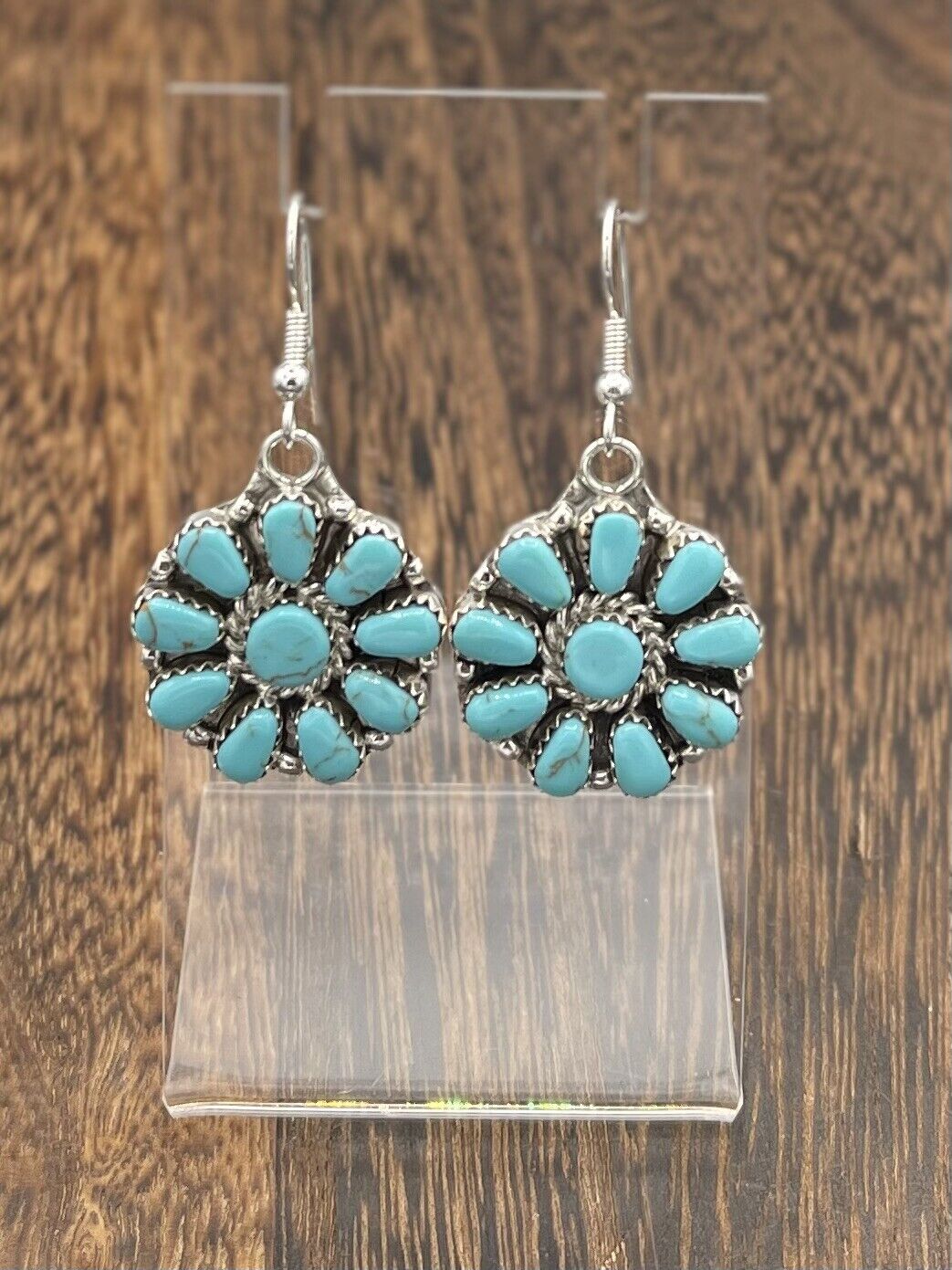 Native American sterling silver Navajo Handmade Turquoise Cluster Post earrings