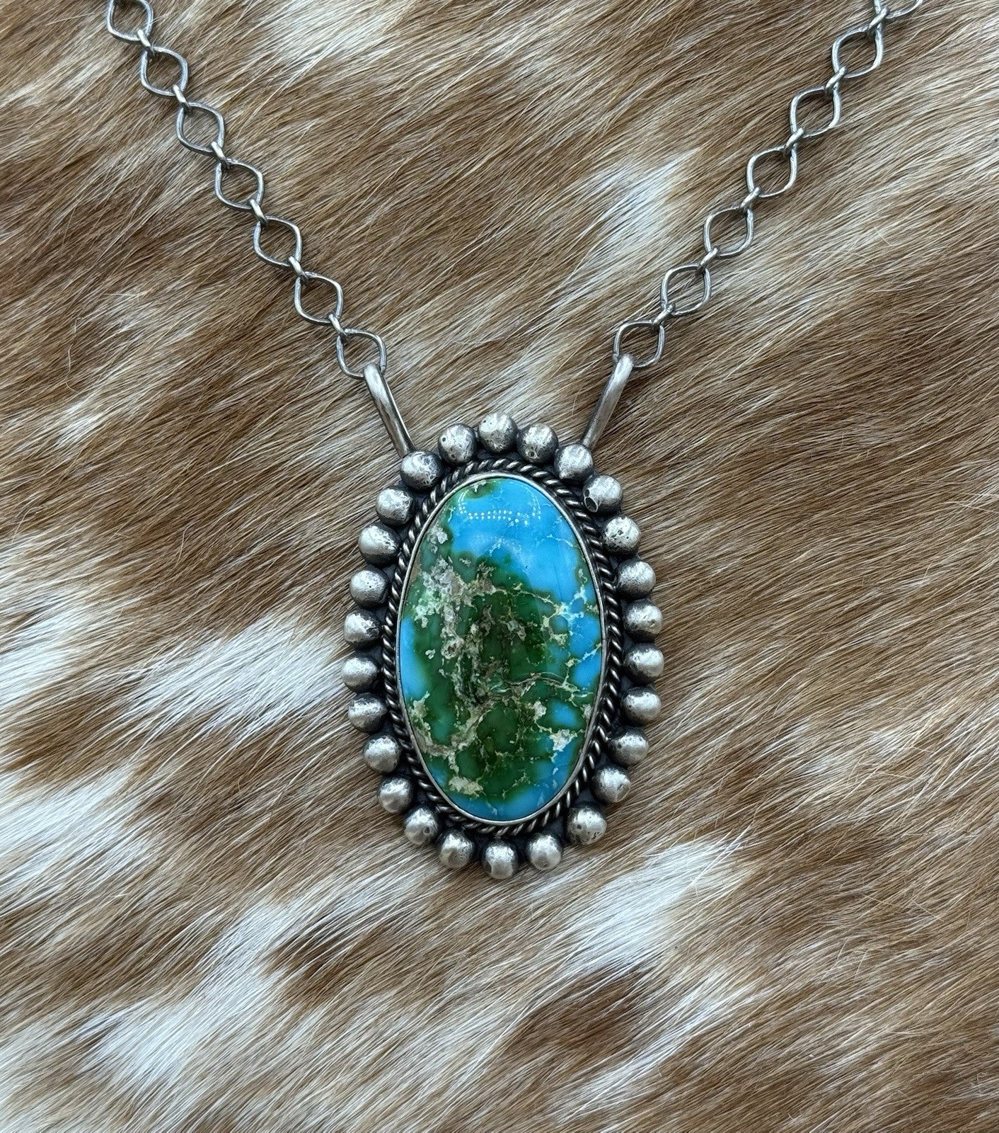 Native Navajo Handmade Sterling Silver Sonoran Gold Turquoise Necklace 18” Large