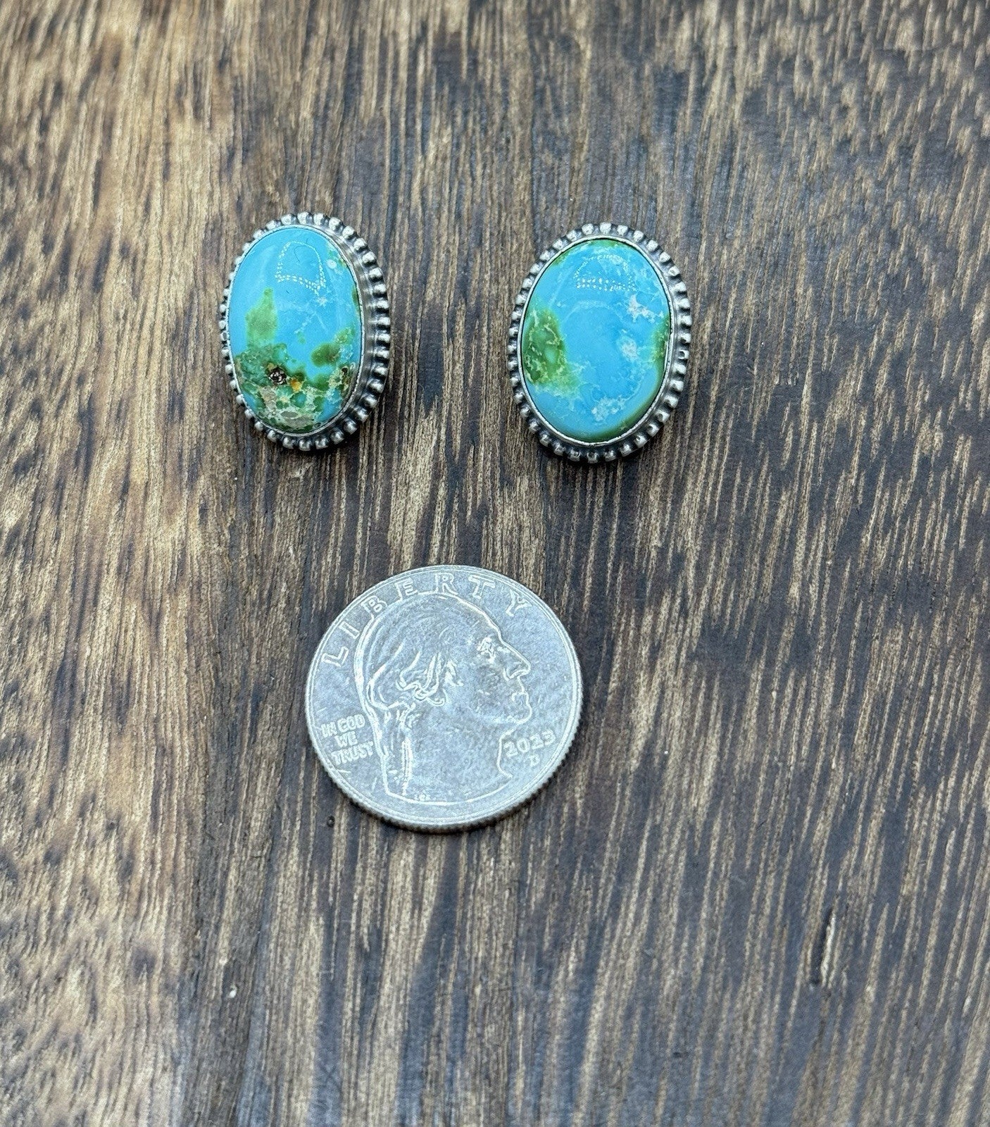Navajo Handmade Sterling Silver Sonoran Gold Turquoise Post Stud Earrings