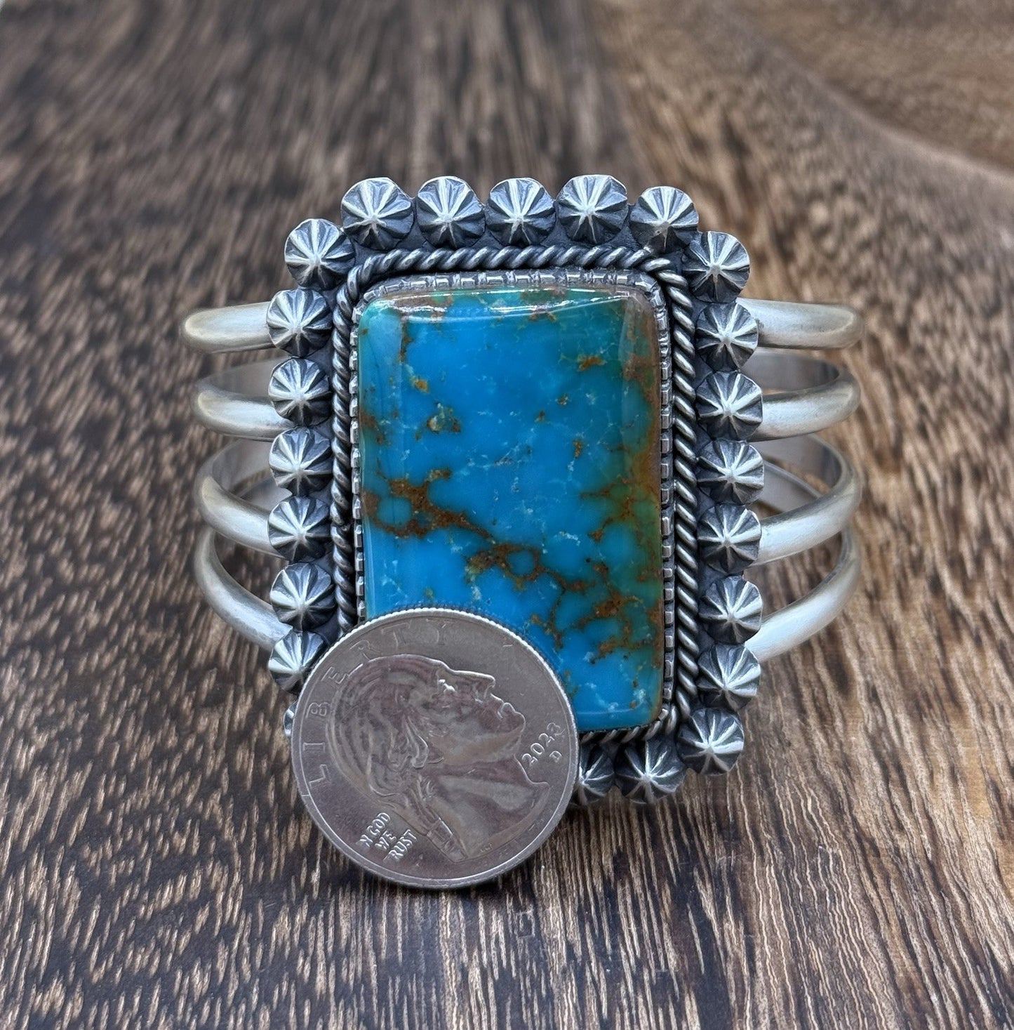 Native Navajo Handmade Sterling Silver Royston Turquoise Old Look Cuff Bracelet