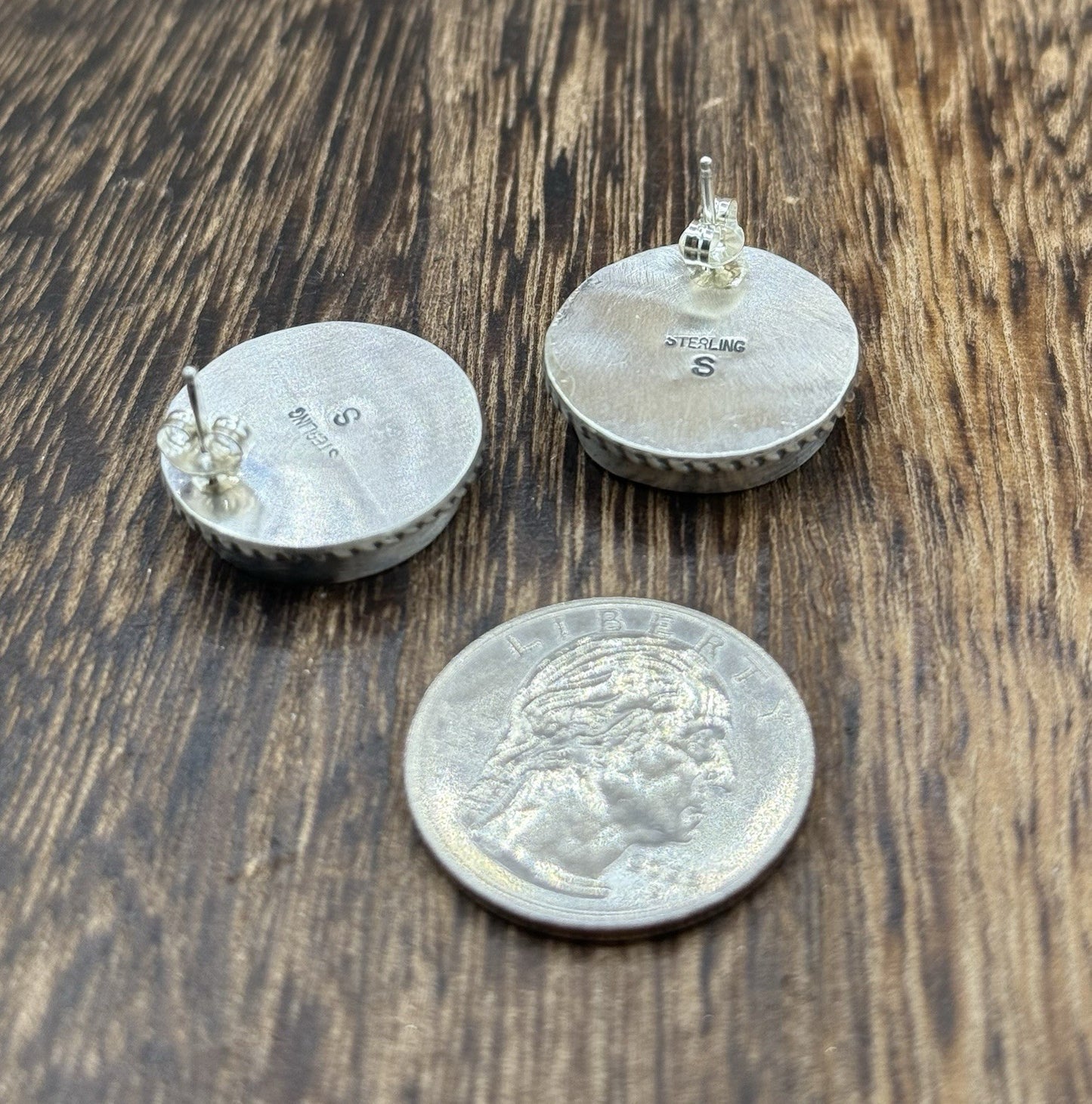 Native American Navajo Handmade Sterling Silver Liberty Dime Coin Post earrings