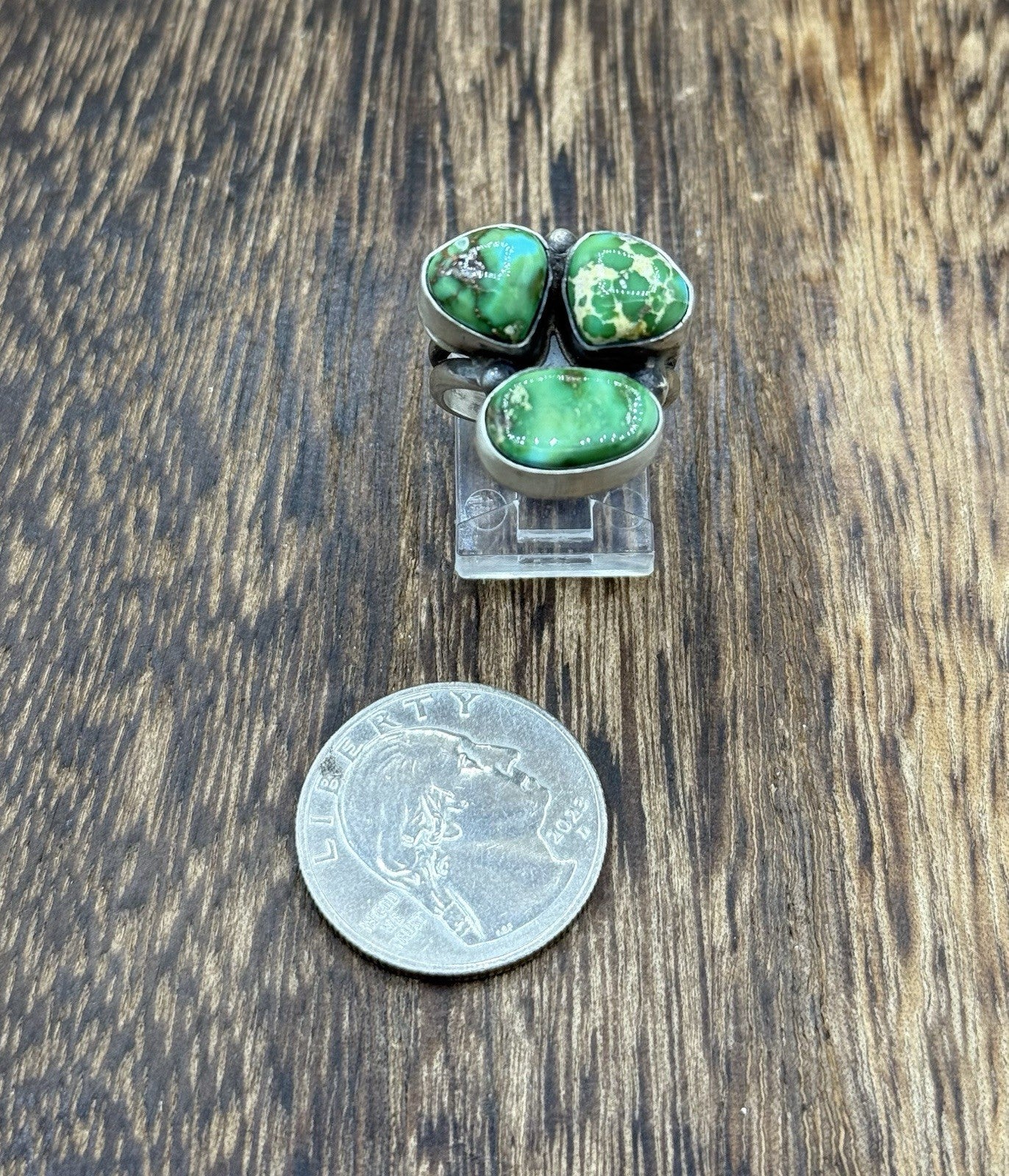 Navajo Handmade Sterling Silver Sonoran Gold Turquoise Cluster Ring Size 7