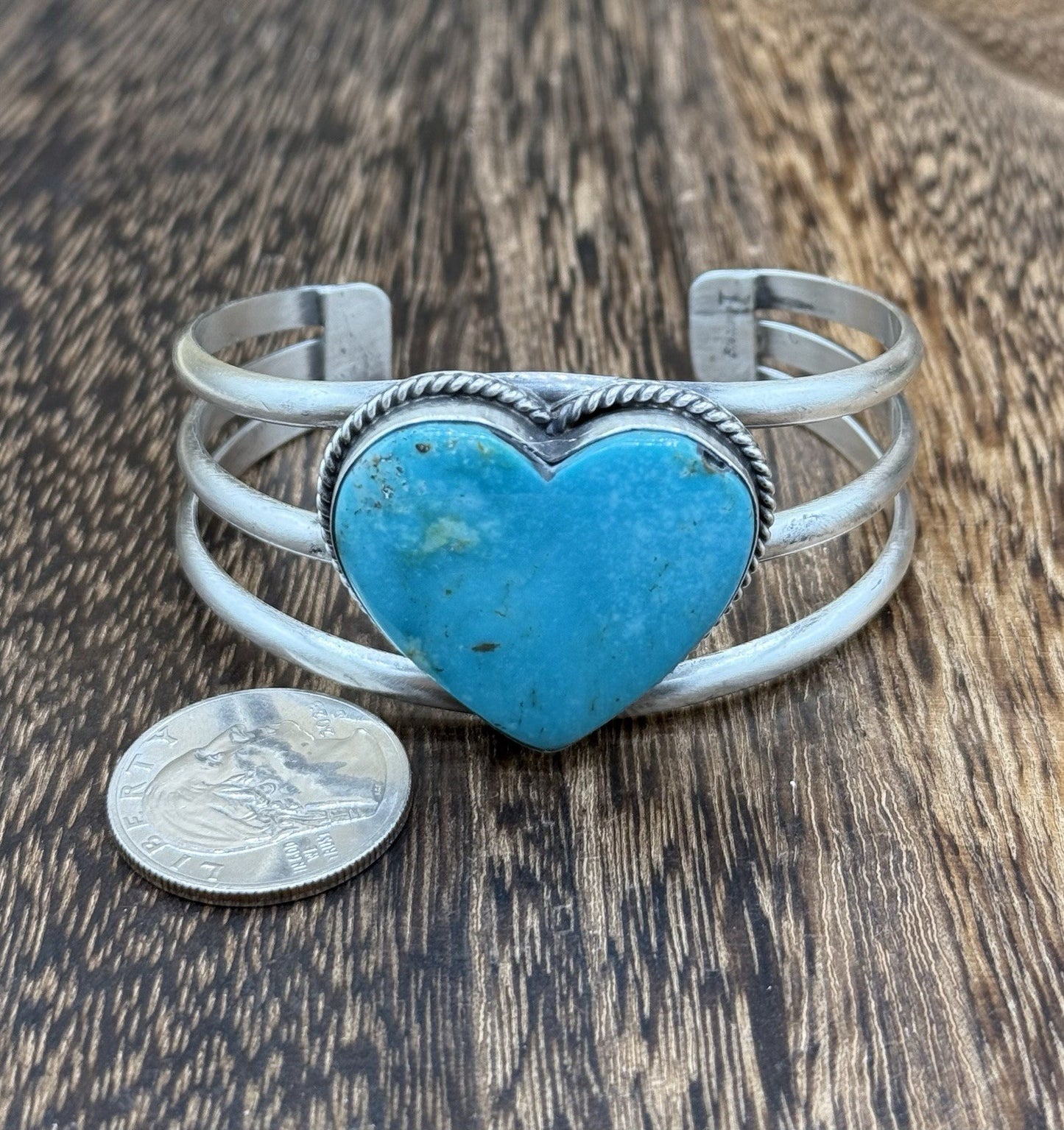 Native American Navajo Handmade Sterling Silver Kingman Turquoise Cuff Bracelet