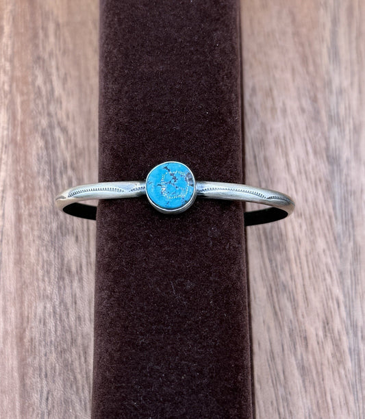 Navajo Handmade Sterling Silver Blue Ridge Turquoise Stacker Cuff Bracelet