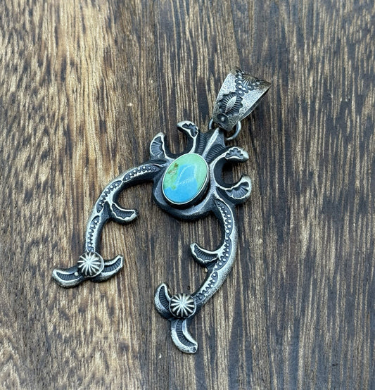 Navajo Handmade Sterling Silver Sonoran Gold Turquoise Naja Pendant Kevin Billah