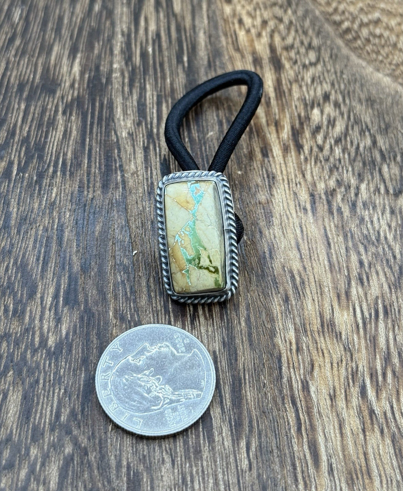 Native American Navajo Handmade Sterling Silver Boulder Turquoise Hair Tie