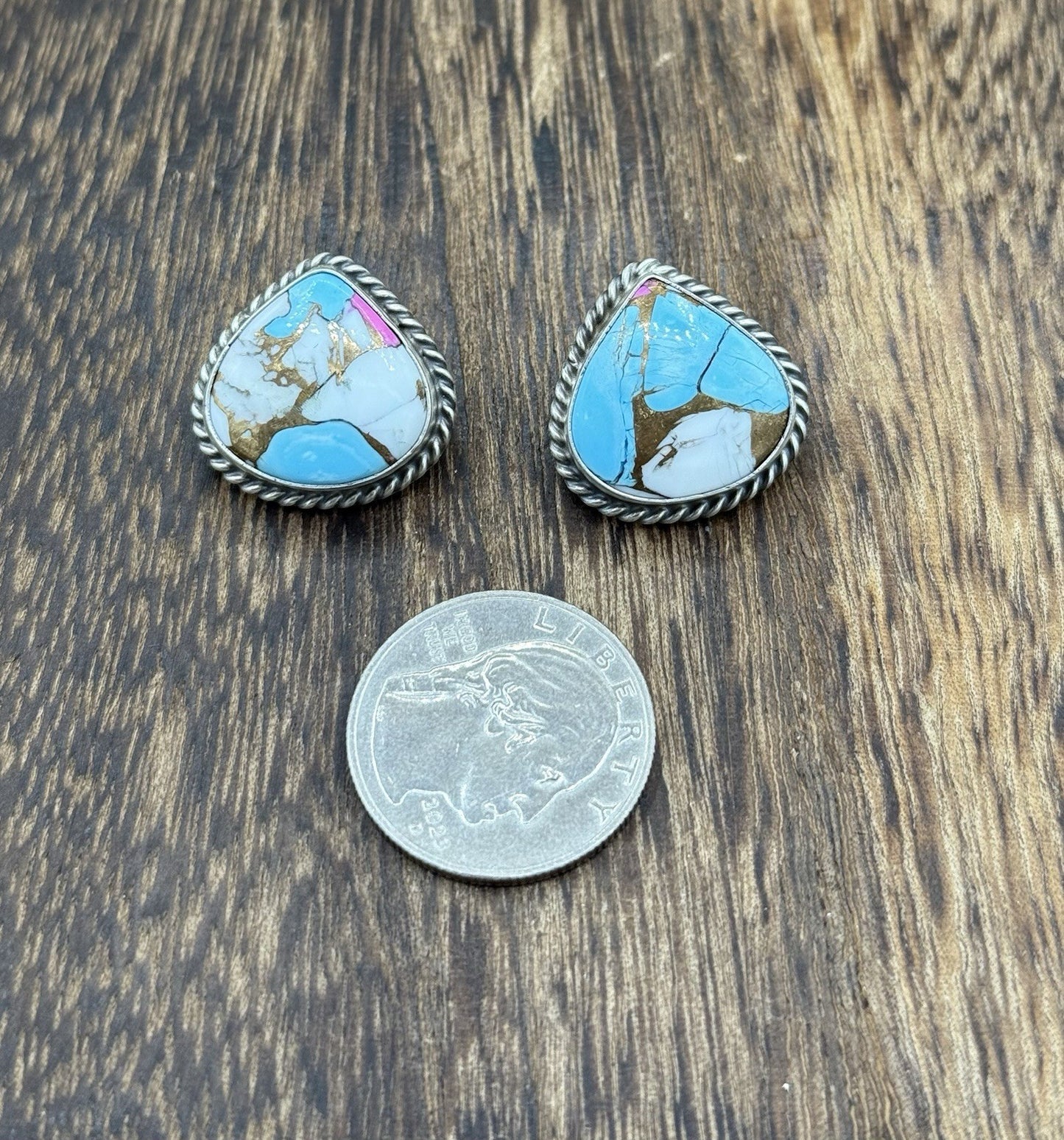 Native Navajo Handmade Sterling Silver Cotton Candy Dahlia Stud Earrings