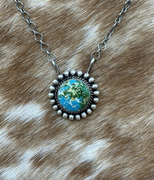 Native Navajo Handmade Sterling Silver Sonoran Gold Turquoise Necklace 18” Large