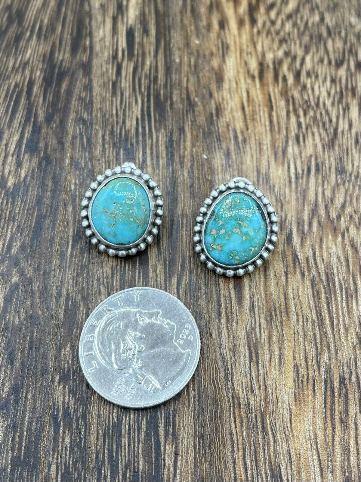 Native American Navajo Handmade Silver Sonoran Turquoise Post Stud Earrings