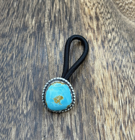 Native American Navajo Handmade Sterling Silver Blue Glacier Turquoise Hair Tie