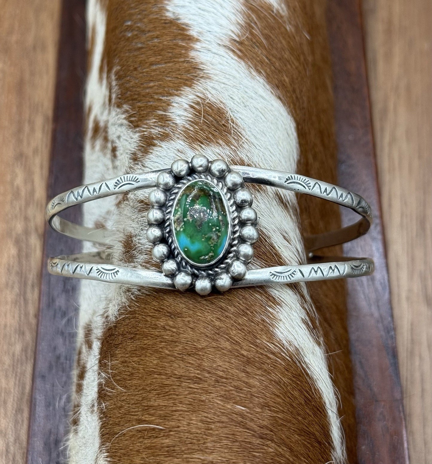 Native Navajo Handmade Sterling Silver Sonoran Gold Turquoise Cuff Bracelet