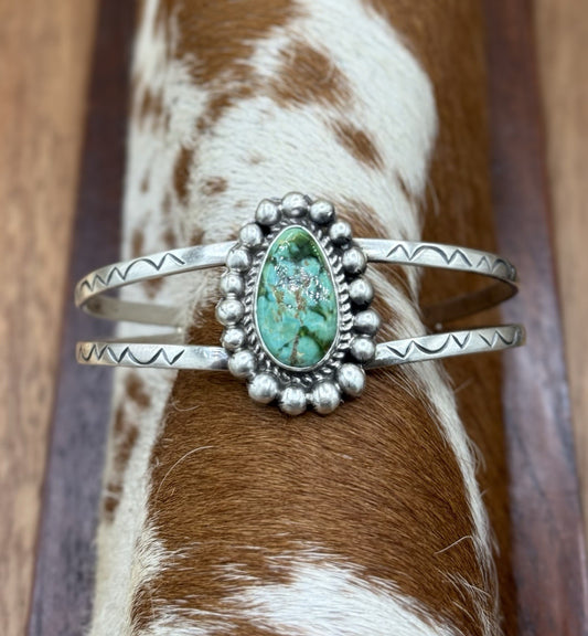 Native Navajo Handmade Sterling Silver Sonoran Gold Turquoise Cuff Bracelet