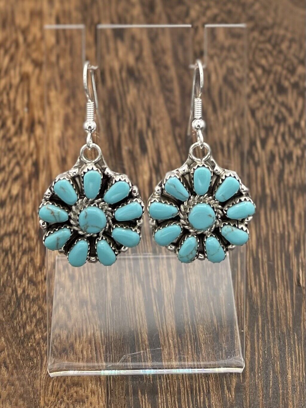 Native American sterling silver Navajo Handmade Turquoise Cluster Post earrings