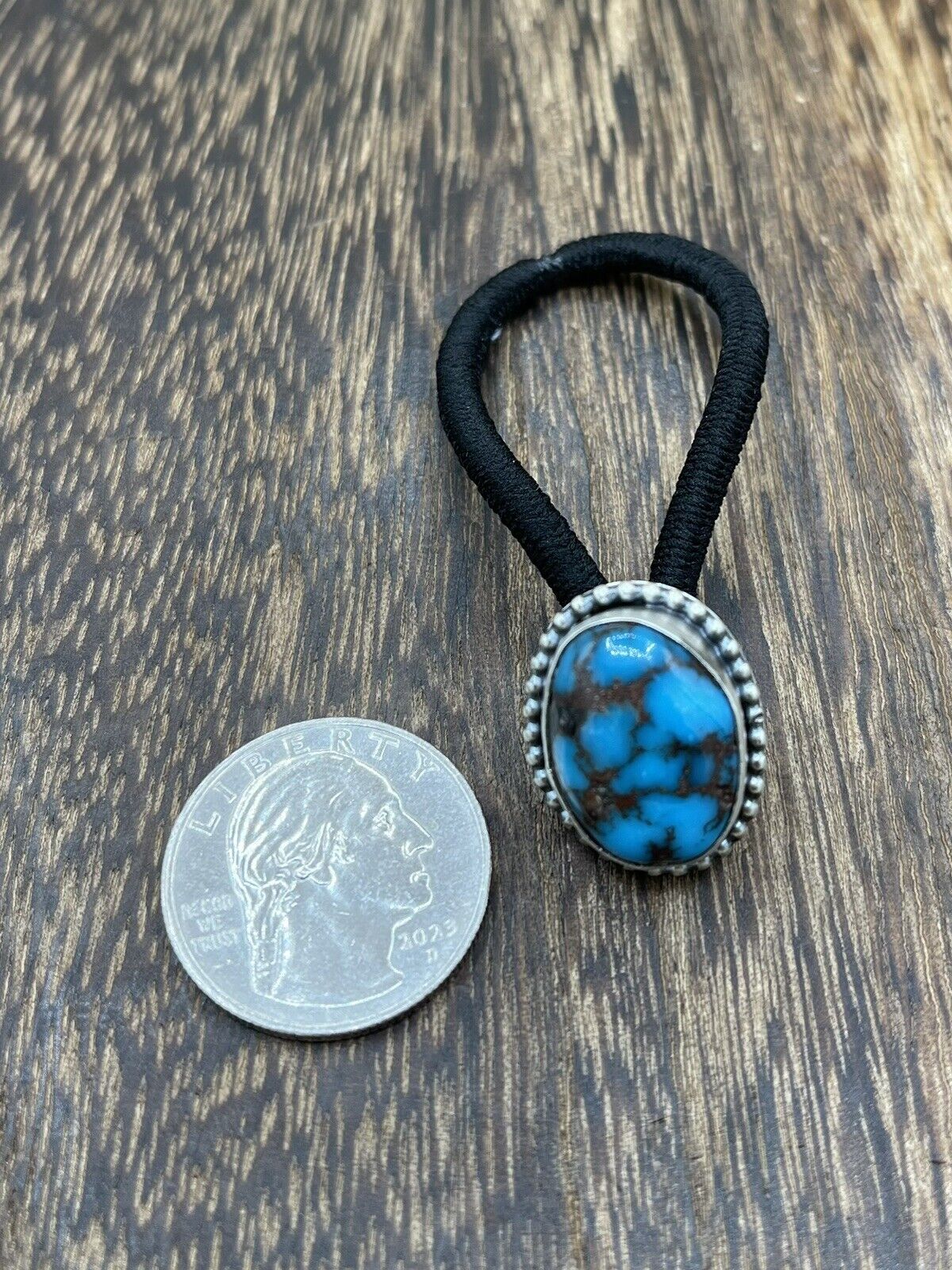 Native American Navajo Handmade Sterling Silver Turquoise Hair Tie Scott Skeets