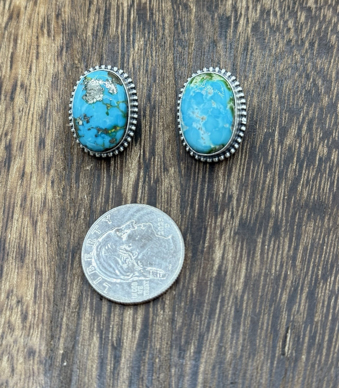 Navajo Handmade Sterling Silver Sonoran Gold Turquoise Post Stud Earrings