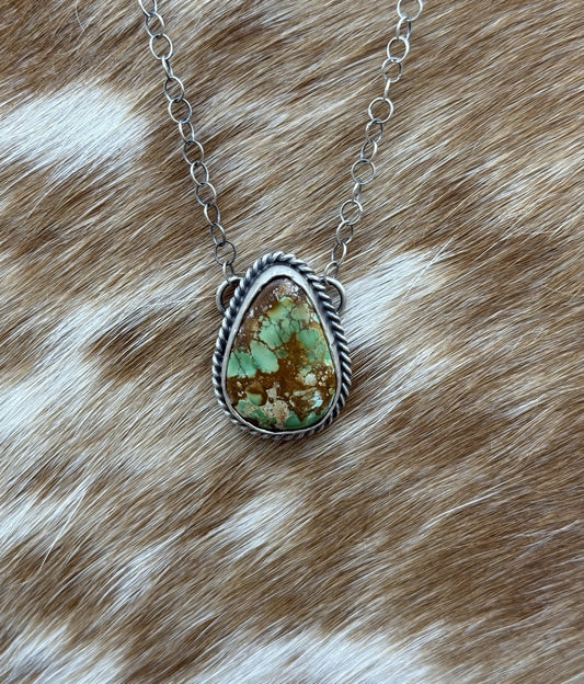 Native Navajo Handmade Sterling Silver Royston Turquoise Bar Necklace 18”