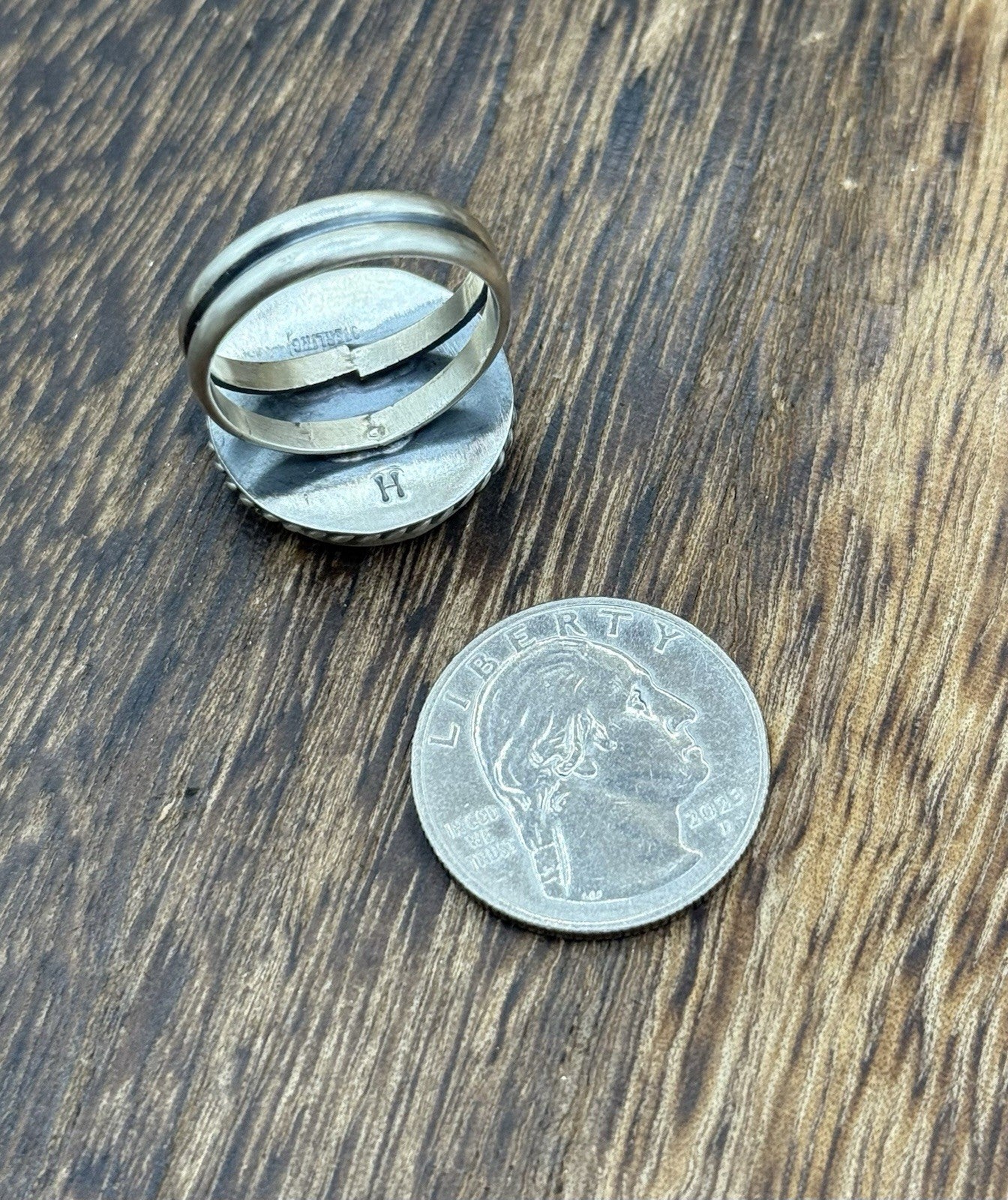 Native American Navajo Handmade Sterling Silver Liberty Dime Ring Size 9