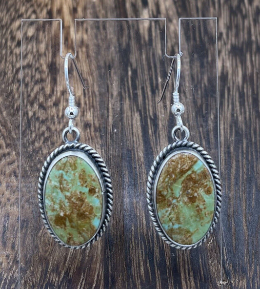 Navajo Handmade Sterling Silver Sonoran Turquoise Dangle Earrings By Byron Begay