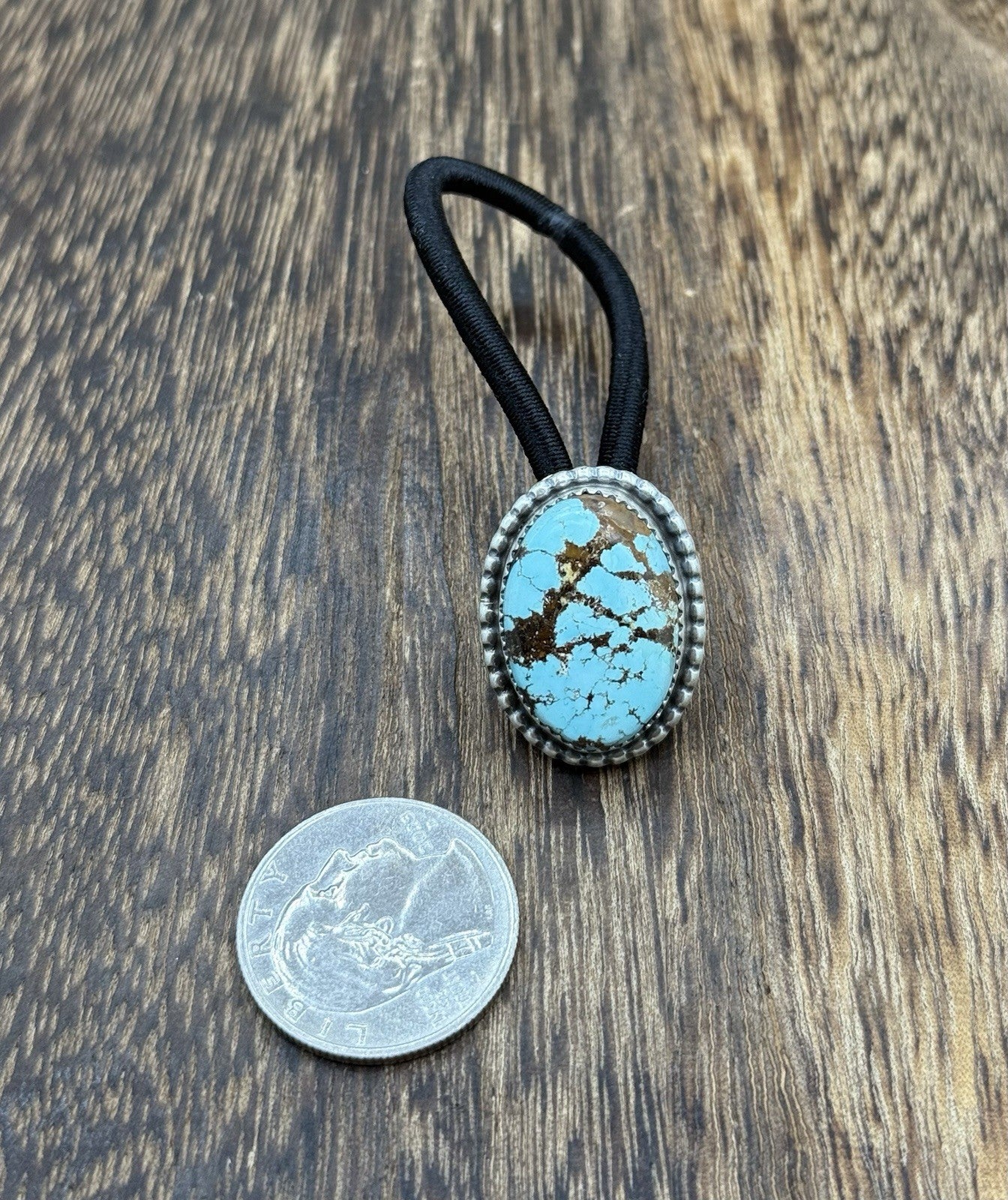 Native American Navajo Handmade Sterling Silver Golden Hills Turquoise Hair Tie