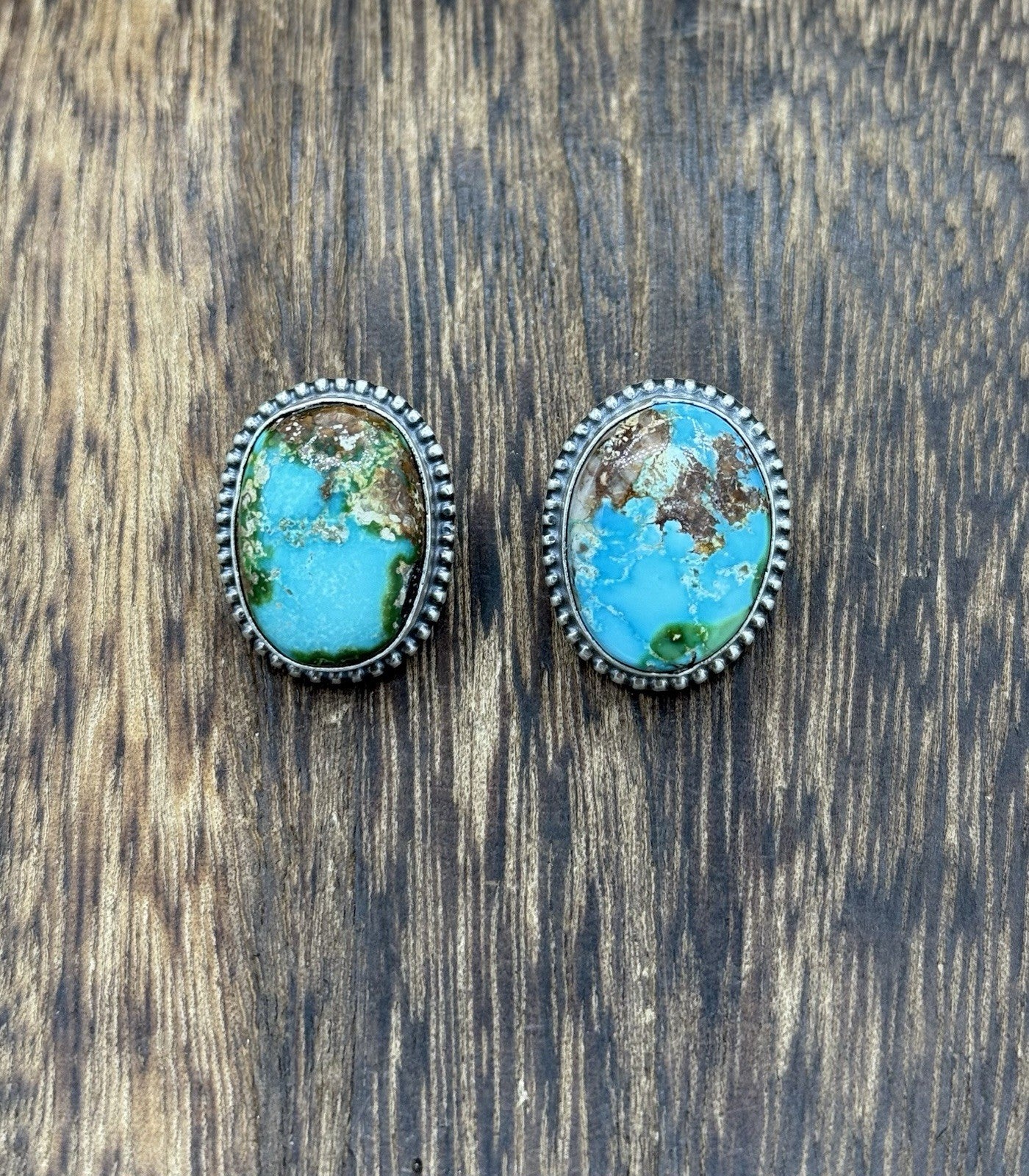 Navajo Handmade Sterling Silver Sonoran Gold Turquoise Post Stud Earrings