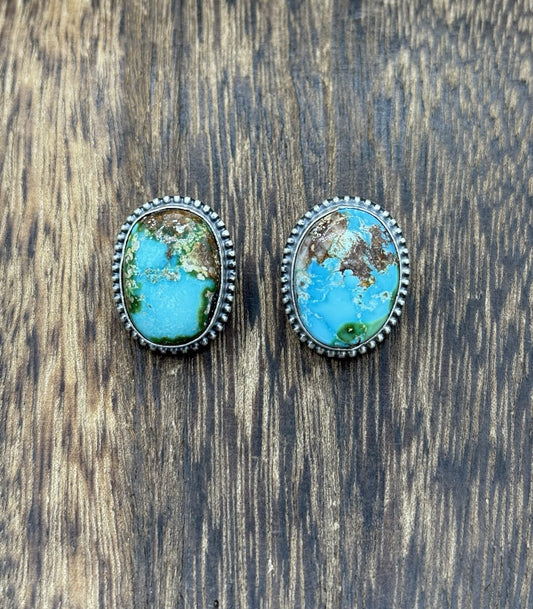 Navajo Handmade Sterling Silver Sonoran Gold Turquoise Post Stud Earrings