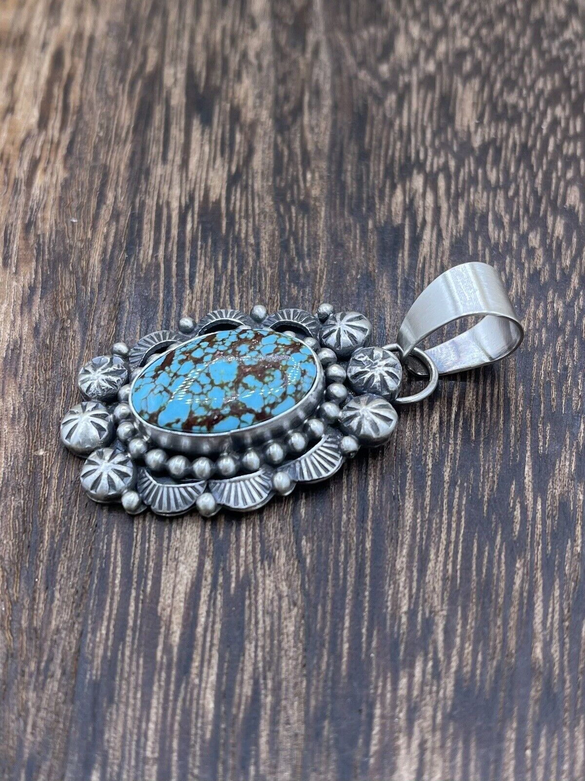 Native American Sterling Silver Navajo Handmade Turquoise Pendant - Betta Lee