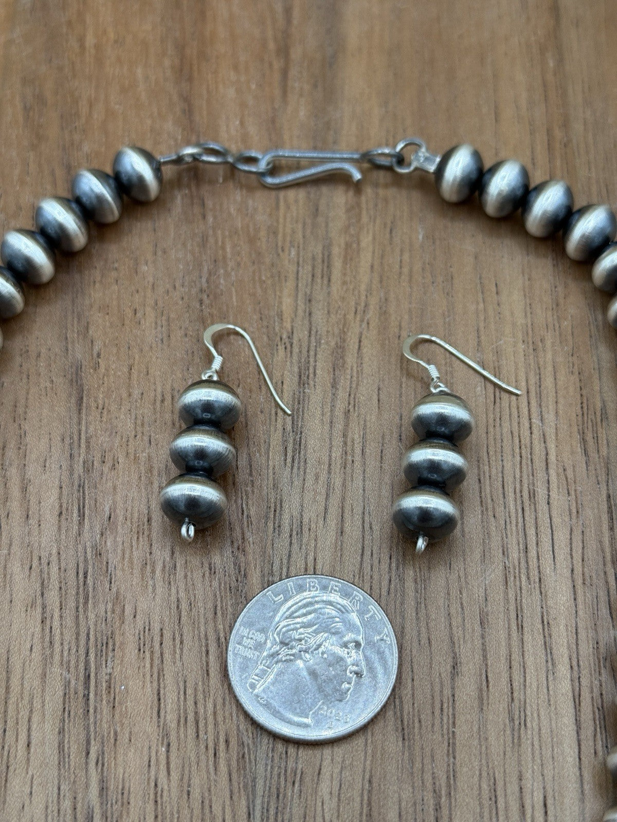 Authentic Navajo Handmade Old Look Navajo Pearl Bead Necklace & Earrings 18” 9mm