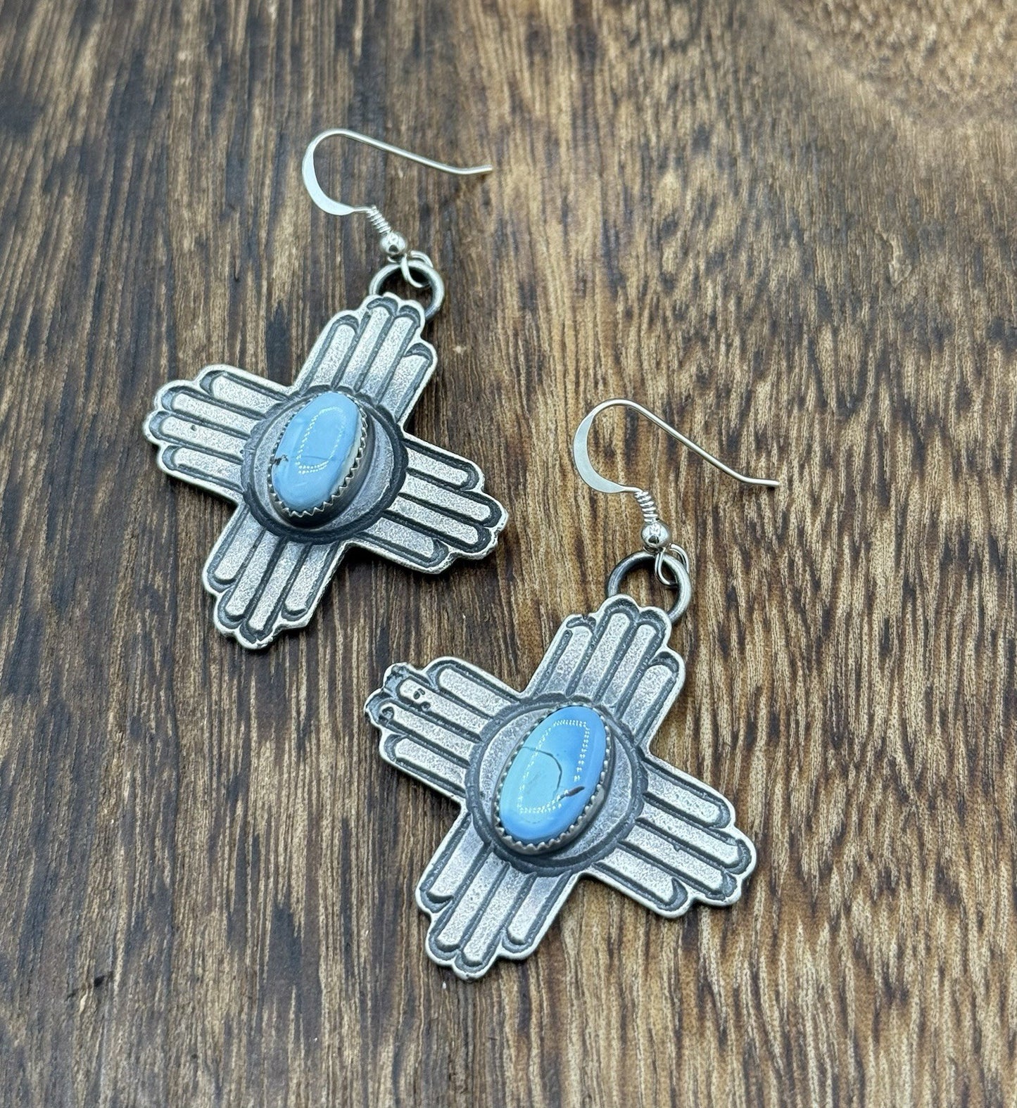 Navajo Handmade Sterling Silver Zia Golden Hills Turquoise Earrings Kevin Billah