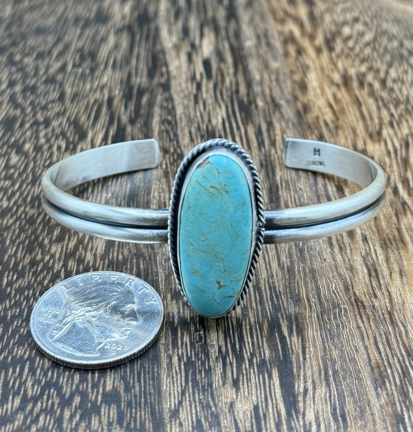 Navajo Handmade Sterling Silver Blue Glacier Turquoise Stacker Cuff Bracelet